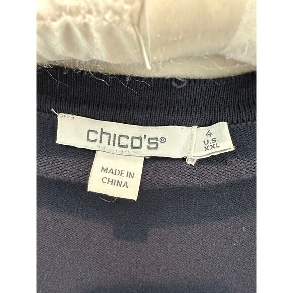 🆕 CHICOS | Navy Blue White Embroidered Sleeve Open Sweater Cardigan | XXL - Picture 6 of 8